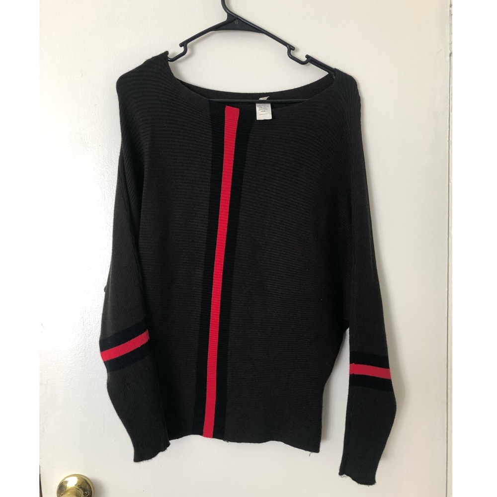 Olive green and red strip sweater